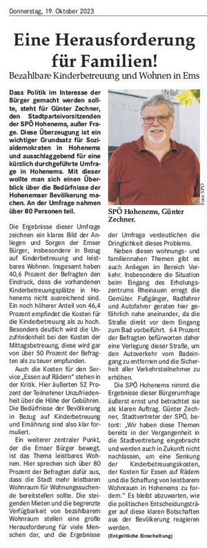 Eine Herausforderung für Familien! Bezahlbare Kinderbetreuung und Wohnen in Ems